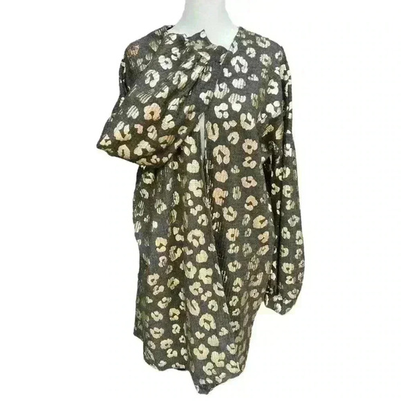 Entro puff sleeve leopard print waffle knit open cardigan duster size M - Picture 1 of 9